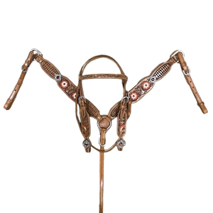 ที่คาดหัวม้าหนังสไตล์ตะวันตกที่มีน้ำหนักเบาพร้อมที่คาดผมและสายจูงลายดอกไม้ประจำฤดูกาล - Product Image 1