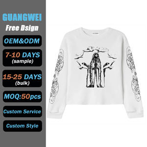 T-shirt Crop Boxy in Cotone Pesante con Stampa Digitale Grafica, Maniche Lunghe, Vestibilità Oversize e Spalle Cadenti, in Cotone Waffle - Product Image 2