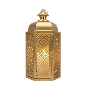 Luxury Gold Metal <b>Moroccan</b> Lantern with Intricate Cutwork Warm Candle Glow Elegant Ramadan <b>Decor</b> for Home Tabletop and Gifting - Product Image 1