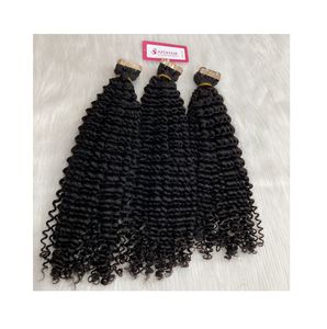 Extensions de cheveux humains normaux de bande de couleur noire vierge crue à double tirage Bande normale bouclée profonde dans les extensions de cheveux humains - Product Image 1