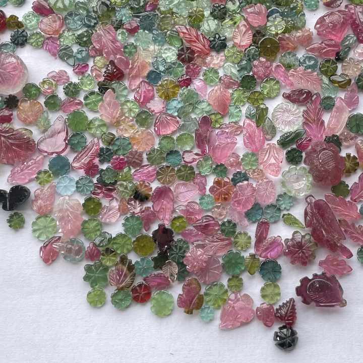 8mm 10mm 12mm Natural Multi Tourmaline Leaf Carving Fancy Cut Stone for Jewelry Making Wholesale Gemstone Supplier Semi Precious