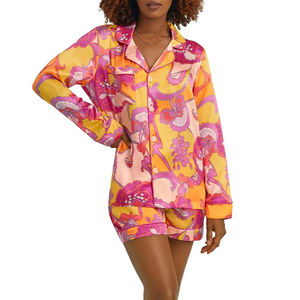 Pijamas de Algodón Estampados Personalizados con Dibujos Animados a Rayas, de Secado Rápido, para Mujer, Cintura Elástica, Conjunto de Tres Piezas, Primavera Otoño - Product Image 4