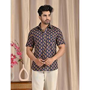 Chemise décontractée à manches courtes en popeline de coton imprimée marine, respirante, boutonnée, taille 6XL, chemises habillées pour hommes ODM - Product Image 1