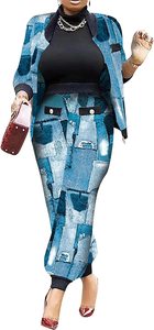 Nouveaux costumes de travail 2 pièces pour femmes, boutons imprimés pieds de poule, devant ouvert, manches longues, manteau, pantalon Long, vêtements décontractés - Product Image 6