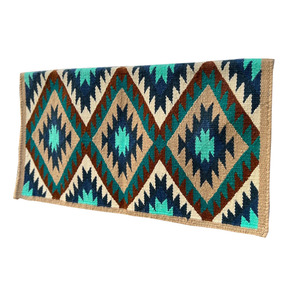 Western Saddle Pad Turquoise <b>Brown</b> Navajo Diamond Pattern Handwoven <b>Wool</b> Horse Riding Blanket Tack Gear - Product Image 1