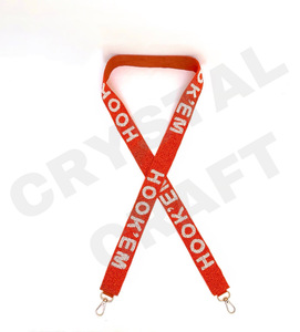 Mardi Gras Customized White Gold Seed Bead Bag Straps 'Hook Em Horns' <b>Fashionable</b> <b>Accessory</b> Beaded Purse Strap - Product Image 4