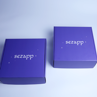 Emballage de carte de visite en carton ondulé imprimé double face violet kraft pour vêtements et affichage du logo des cils
