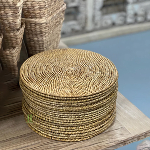 Blue Flower Scalloped Rattan <b>Placemat</b> and Charger Plates From Vietnam Factory for Dining Table <b>Set</b> of Mats & Pads - Product Image 6