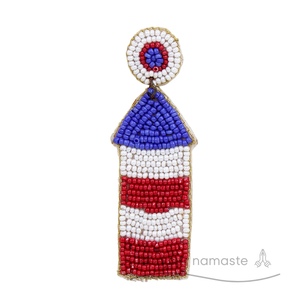 Orecchini patriottici 4 ° di July orecchini pendenti rossi bianchi blu fatti a mano con perline | Gioielli di moda festivi all'ingrosso USA - Product Image 2