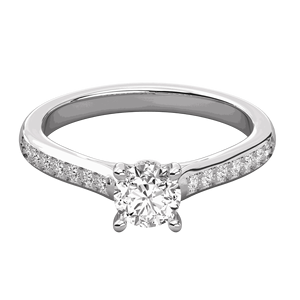 Anillo de Compromiso con Diamante Redondo Engastado en Puntas para Ella - Product Image 1