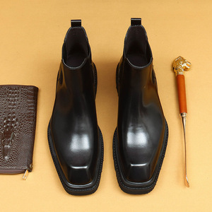 Botas Chelsea de Piel Genuina para Hombre de Alta Calidad, Punta Cuadrada, Suela Gruesa, Impermeables, Transpirables, Casuales de Negocios - Product Image 6