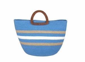 Cesta de almacenamiento de yute y algodón azul hecha a mano, organizador de mango corto ecológico para el hogar y la Oficina, cierre magnético - Product Image 4