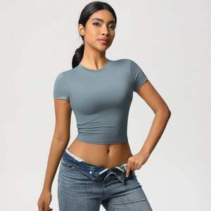 Femmes décontracté été à manches courtes Yoga gilet respirant extensible haut de gymnastique mince Fitness hauts courts pour les sports actifs débardeur Style - Product Image 1