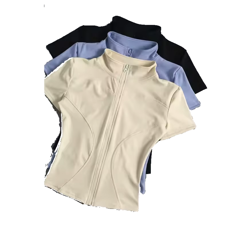 Lightweight Short Sleeve Yoga Top for Women High Elasticity Stand Collar Breathable Fitness Training Wear