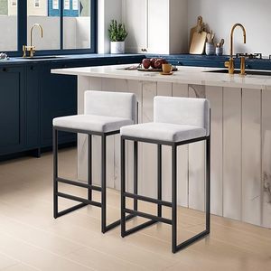 Sillas de Bar Modernas de Altura Media <span class=keywords><strong>con</strong></span> <span class=keywords><strong>Respaldo</strong></span> <span class=keywords><strong>Bajo</strong></span> y Patas Negras para Isla de Cocina y Bares Domésticos - Product Image 4