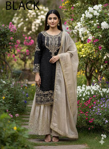 Kurti Sharara Dupatta de Georgette Ligero de Última Moda para Fiesta de Invierno, Diseño Tradicional, Totalmente Cosido para Damas - Product Image 2