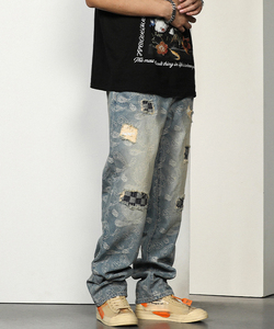 Pantalones vaqueros cómodos Nuevos hombres Retro High Street Pantalones rectos sueltos para hacer viejos pantalones casuales de nicho - Product Image 5