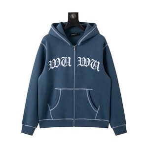 Bordado Vintage Full Zip Up Hoodie Fabricante Sudaderas con capucha en blanco de gran tamaño para hombres más ropa de calle al aire libre - Product Image 5