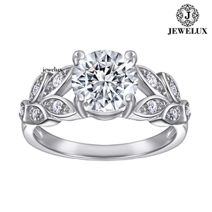 แหวนหมั้นเพชรทรงกลมชุบโรเดียมเงินแท้ 925 สำหรับผู้หญิงจาก Jewelux ดีไซน์ดอกไม้คลาสสิกแบบฝังเพชร - Product Image 1