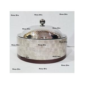 Plato para Servir Comida de Madera y Nácar Hecho a Mano con Calidad de Lujo, Forma Redonda, Olla Caliente para Servir Comida con Tapa de Acero - Product Image 2