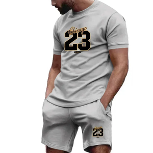 Ropa deportiva de verano, Conjunto de camiseta y pantalones de manga corta, ropa de gimnasio, ropa deportiva 100% de algodón para hombre, ropa de dos piezas para hombre - Product Image 3