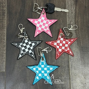 Llavero de Diseño de Estrella de Moda 2025, Cuero Vacuno a Cuadros, Lindo Amuleto de Estrella, Accesorios para Llaves, Anillo y Soporte para Llaves, Regalo Unisex - Product Image 1