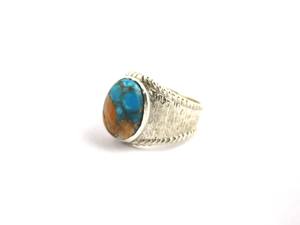 Bague ovale épaisse en argent sterling 925 avec turquoise nacrée, faite à la main, pour bijoux unisexes - Product Image 2
