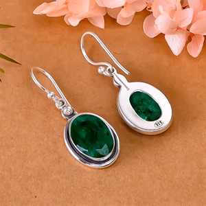 Boucles d'oreilles de style bohème plaqué argent sterling 925 à la mode pierre précieuse émeraude verte pierre naturelle lunette anniversaire - Product Image 4