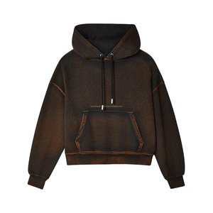 Sudaderas con capucha para hombres Acid Wash Sun Faded Distressed 100% Cotton Drop Shoulder Cropped Boxy Hoodies para hombres - Product Image 1