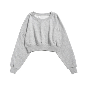 Sudaderas de algodón de diseño a la moda para niñas, top corto con capucha de manga larga con logotipo personalizado para mujer, sudadera recortada de cuello redondo - Product Image 2