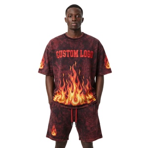 Custom Logo 100% Cotton Streetwear 2 Piece Y2K Oversized Tshirt <b>Set</b> Plus Size Tee shirt Tracksuits for Men 2026 - Product Image 3