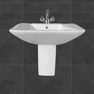 Finition brillante et mate Design rond Lavabo autoportant à surface solide-Lavabo semi-sur pied en pierre de céramique pour salle de bain - Product Image 2