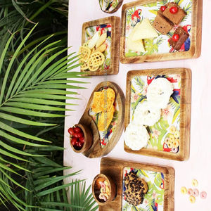 Vente en gros de plateau rectangulaire de rangement écologique en bois de bambou lavable au lave-vaisselle et au micro-ondes Design moderne personnalisé naturel - Product Image 1