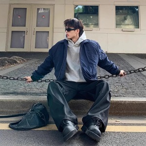 2026 Winter <b>Men</b> Bomber <b>Jacket</b> High Street Turn Down Collar Male Coat Thicken Long Sleeve Zipper Loose Sport Man Outerwear - Product Image 4