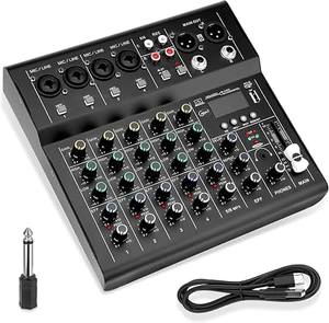Mezclador de Audio Metálico de 5.1 Canales con USB y Alimentación Phantom para Grabación en Estudio y Presentaciones en Vivo - Product Image 1