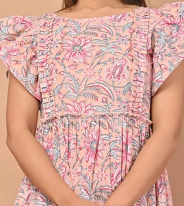 เดรสผ้าฝ้ายพิมพ์ลายบล็อกวางมืออินเดียใหม่อินเทรนด์ฤดูร้อนความยาวปานกลางเอวธรรมชาติเป็นมิตรต่อสิ่งแวดล้อมเหมาะสำหรับวาเลนไทน์ - Product Image 4