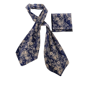 Conjunto de pañuelo, chal y corbatín con estampado paisley azul marino y mostaza para hombre, ideal para novios. - Product Image 3