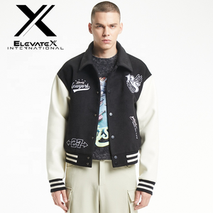 Chaqueta Varsity de Invierno para Hombre, Reversible, Ecológica, con Cuello Alto, Bordado Chenille Vintage con Patrón de Letras, Peso Estándar - Product Image 1