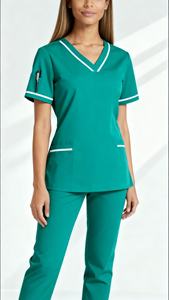 Ensembles de gommages hospitaliers en vente en gros Uniforme d'infirmière Fit Scrubs Femmes Spandex Col en V Pure Quality Medical Nursing Scrubs Set - Product Image 2