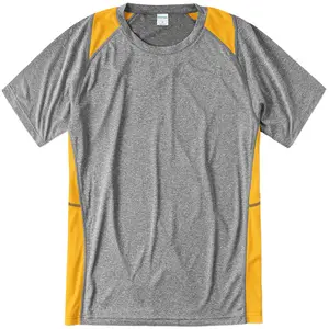 Kaus olahraga pria retan kaus kinerja Heather Colorblock kaus kaku abu-abu pemanas kuning