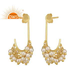 ต่างหูแบบห้อยประดับลูกปัดไข่มุกธรรมชาติชุบทอง18K จากเงินสเตอร์ลิง - Product Image 1