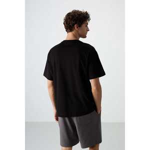 T-shirt imprimé pour homme, coupe ample, noir, jersey de coton épais texturé, 100% coton - 88364 - Product Image 2