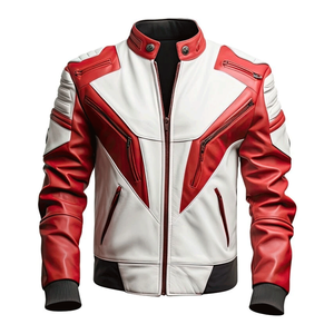 Veste de moto en cuir véritable de course sur route avec blindé CE protégé veste de moto en cuir blanc/marron pour hommes - Product Image 1