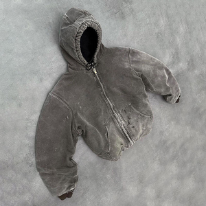 Veste en coton épais à imprimé vintage personnalisé, lavage à l'acide, fermeture éclair, sweat à capuche lourd pour hommes - Product Image 2