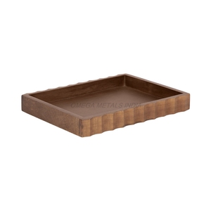 Hot Selling Crisp White Wooden <b>Tray</b> with Modern Rectangular Shape and Textured Sides Handmade for Stylish <b>Serving</b> and Display - Product Image 2