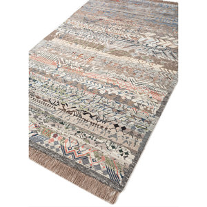 Tapis Manchaha 9x12 noué à la main en laine et soie de bambou, motif géométrique, pour salon et couloir, rectangulaire, Les-2425, gris et noir - Product Image 2