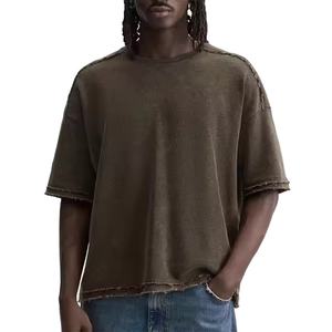 Camisetas al por mayor 100% algodón con efecto desgastado para hombre, de buena calidad, corte regular, ajuste slim, antiarrugas, lisas, personalizables para verano. - Product Image 1