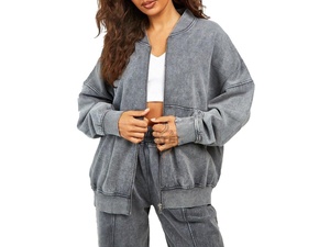 Chándal de Mujer con Estampado Lavado Ácido y Cremallera, Hecho a Medida de Alta Calidad, Novedad 2025, 100% Algodón, Ropa Casual - Product Image 4