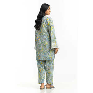 Ensemble coordonné en viscose imprimé vert marine style bohème, brodé, sans col, en tissu crêpe pour le printemps/été - Product Image 1