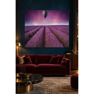 Impression sur toile Fida : Montgolfière et champ de lavande dans un ciel violet - Product Image 2